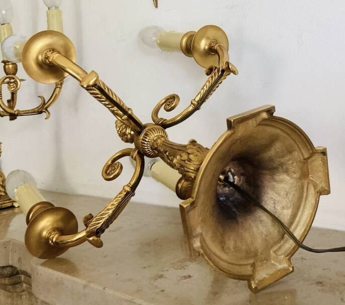 Pair of gilt bronze table lamps from the mid-20th century
