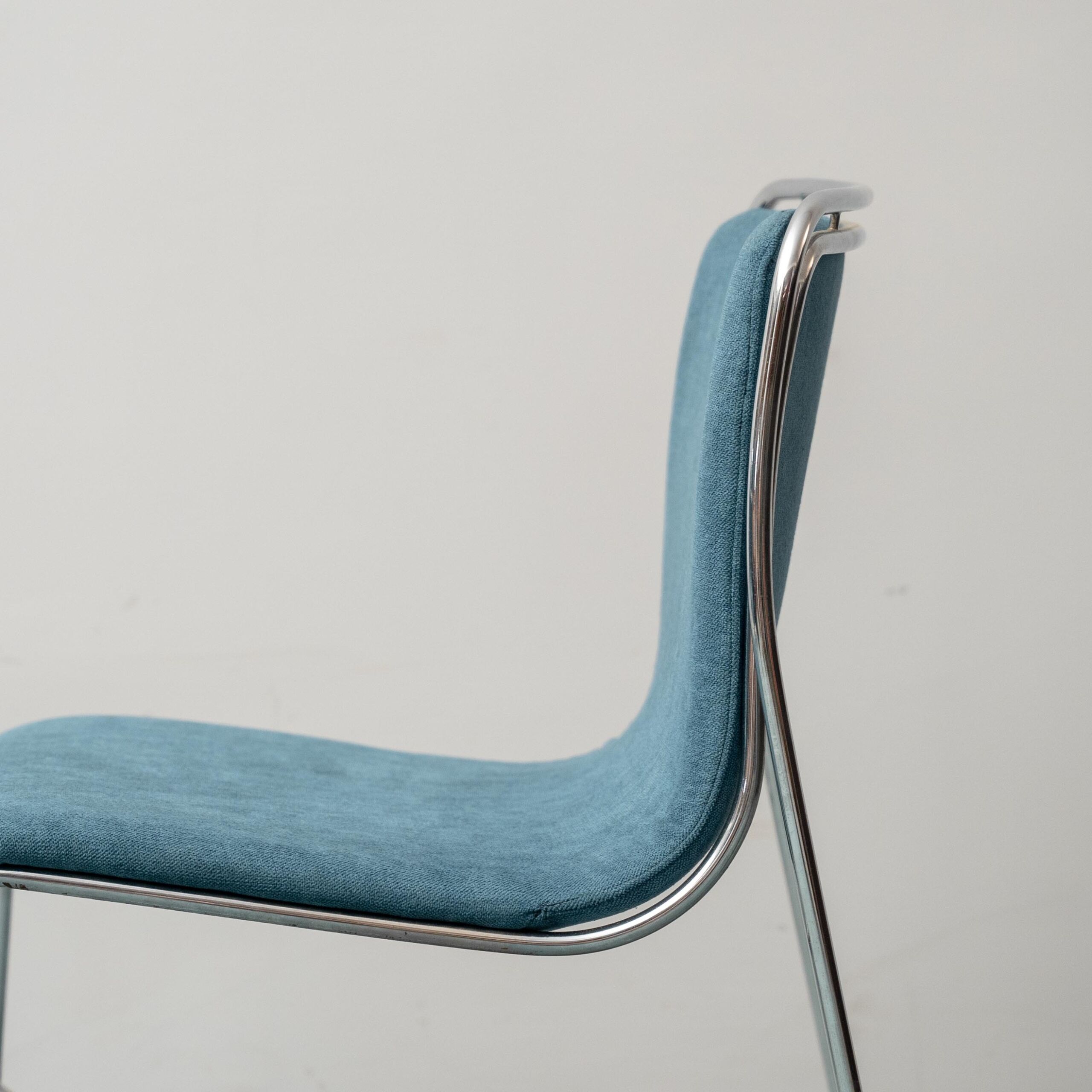 Set of 4 vintage metal and blue fabric chairs, 1970s modernist