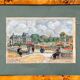 Watercolor painting "The animated Luxembourg garden" Paris in 1952 signed