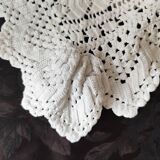 White cotton bedspread - throw with geometric chevron pattern