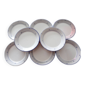 Set of 8 bistro-style dinner plates – Blue mesh and small patterns