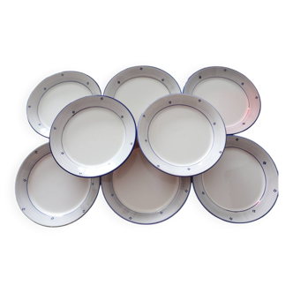 8 assiettes plates à filet bleu