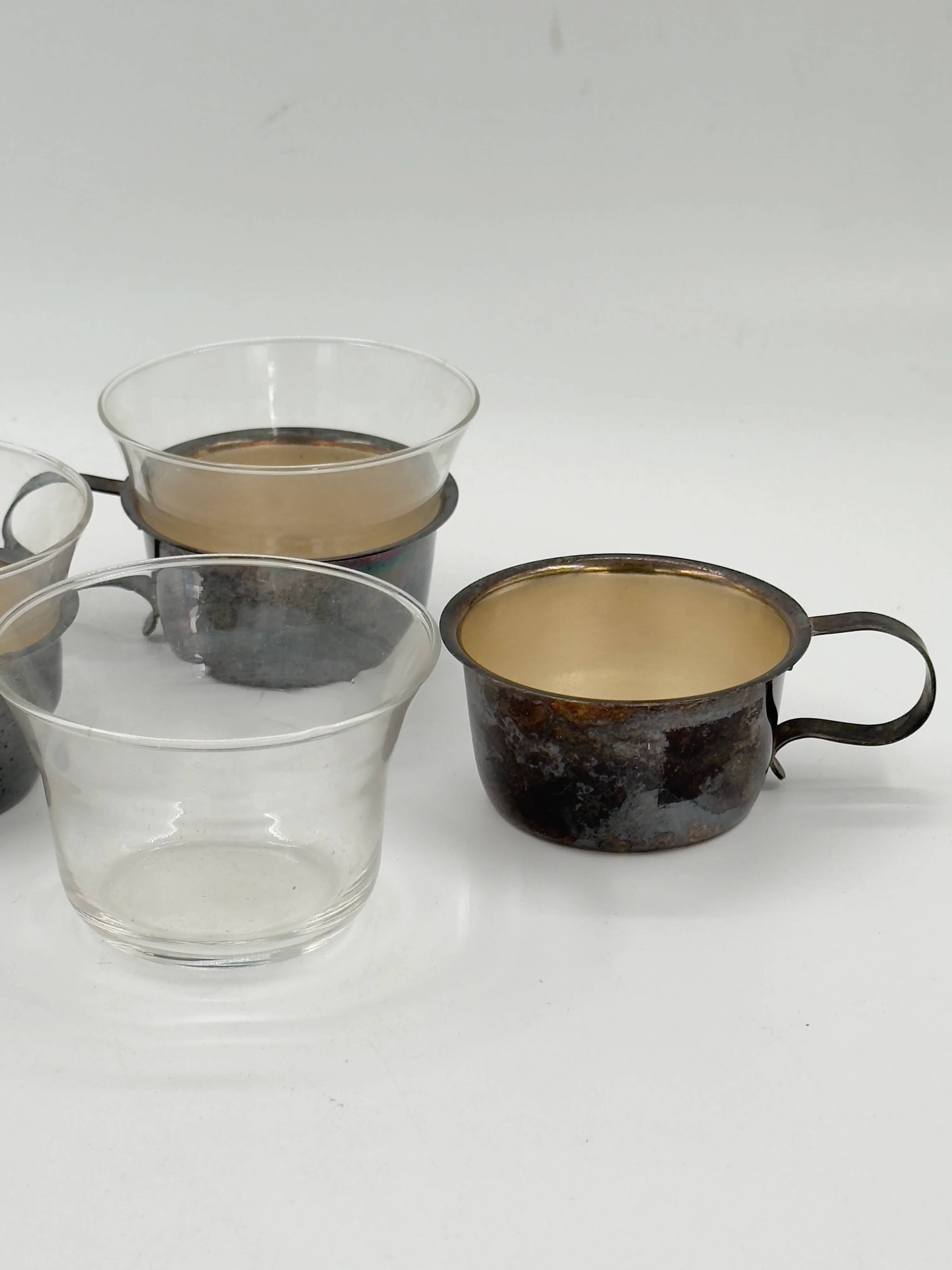 Set of 3 vintage tea glasses with silver-plated holders.