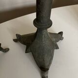Pair of XXXL bastide candlesticks in patinated metal