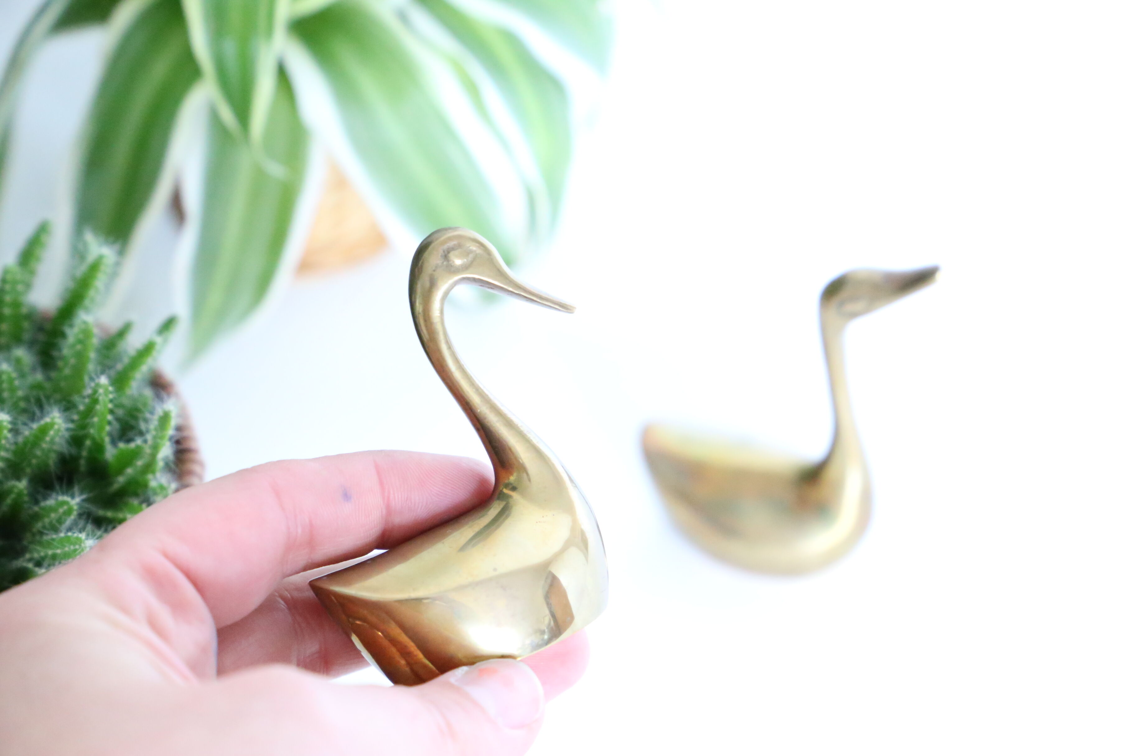 Brass goose duo, vintage paper press