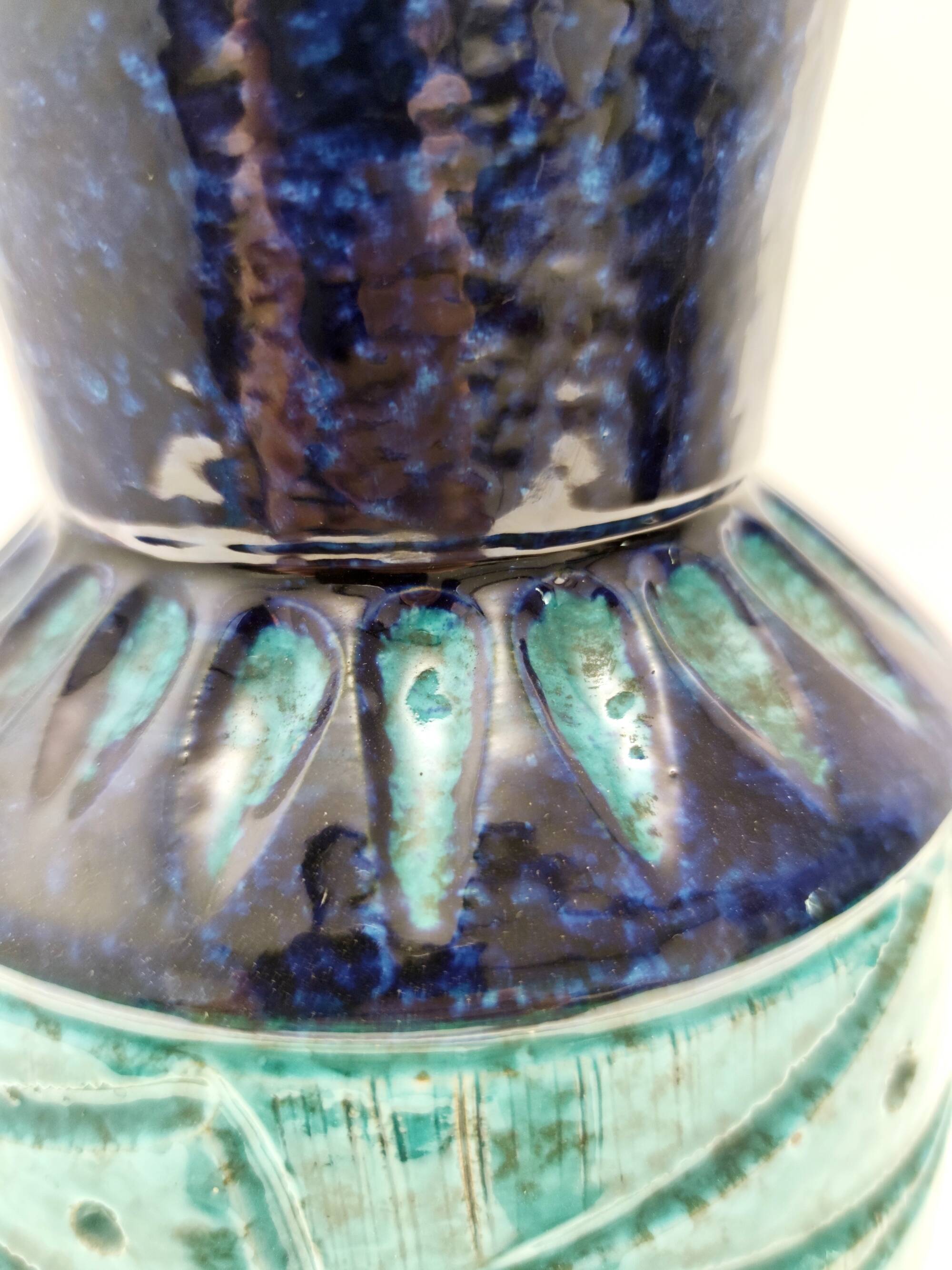 Blue and Teal Ceramic Vase in the style of Bitossi