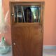 Vintage wooden furniture, vinyl storage, bookshelf, desk.