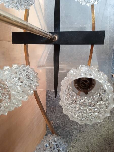 Lustre Arlus 6 feux en laiton doré, vers 1950