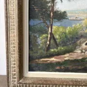 Paysage méditerranéen, vue sur mer, huile sur toile signée