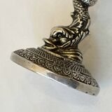 Salière sur pied avec dauphin et coquillage en bronze argenté fin XIXe 1900