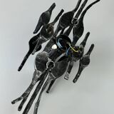 60's 70's brutalist wall lamp iron & glass wall sconce design