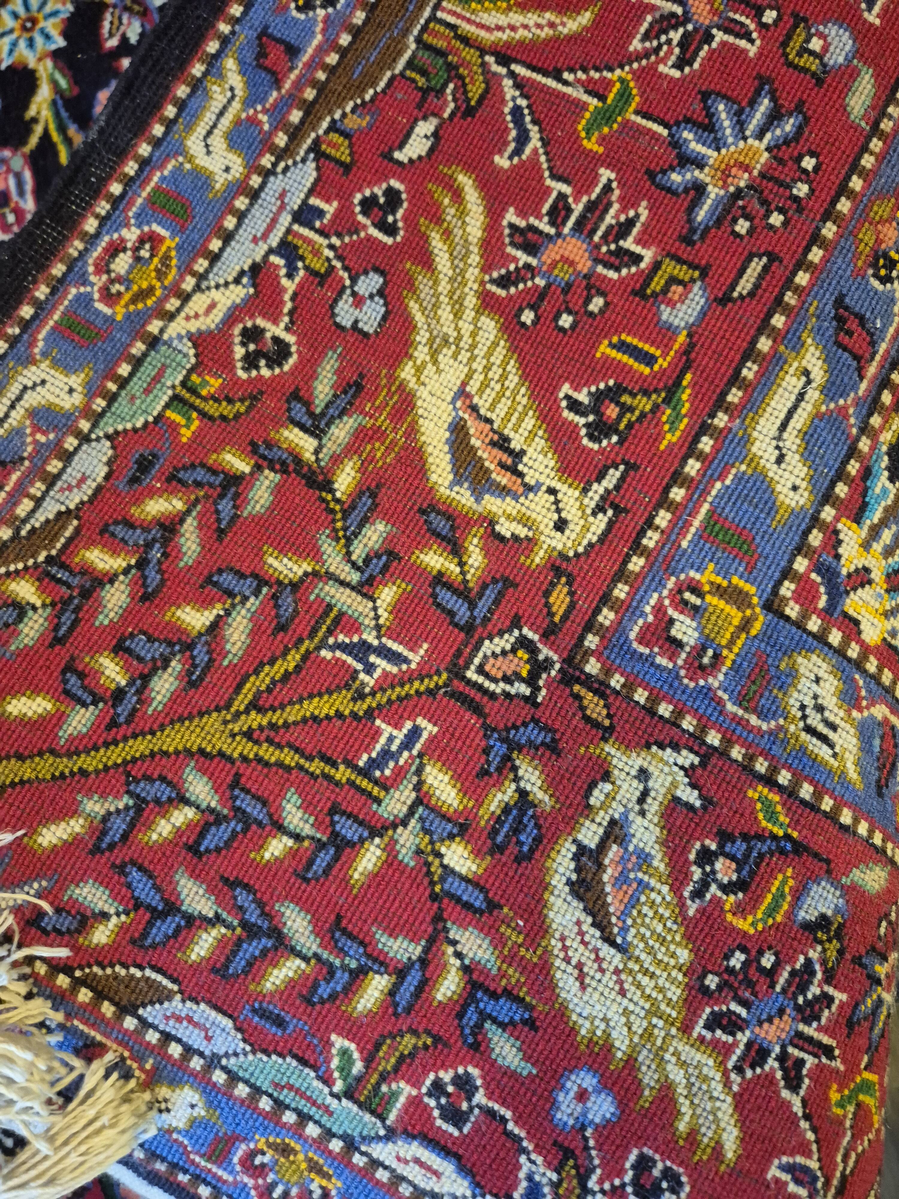 Grand Tapis Kashan Chasse Bleu Nuit 146x222 – Scène Animée