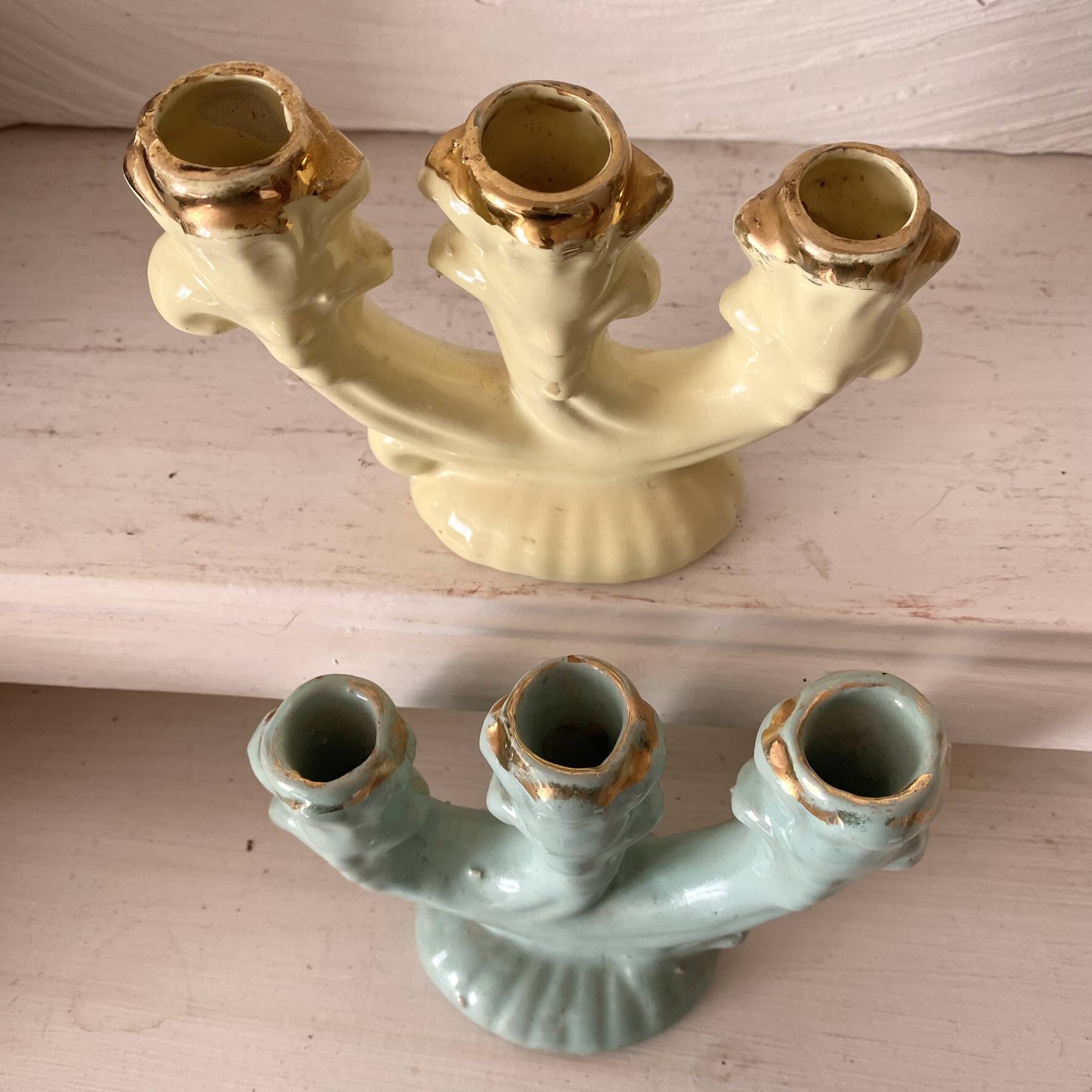 Pastel-toned earthenware candle holders