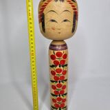 Vintage Japanese Kokeshi doll dated 1986, signed and numbered, floral decoration, 34 cm