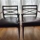 Pair of leather and wood bridge armchairs – Directoire style, 1940s
