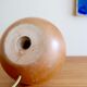 Wooden "ball" lamp, raffia shade, 70s