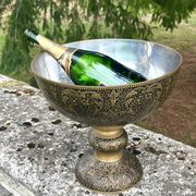 Ornate Floral Pedestal Champagne Cooler, brass ice bucket