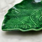 Dish - empty pocket green slip leaf veined in ceramic