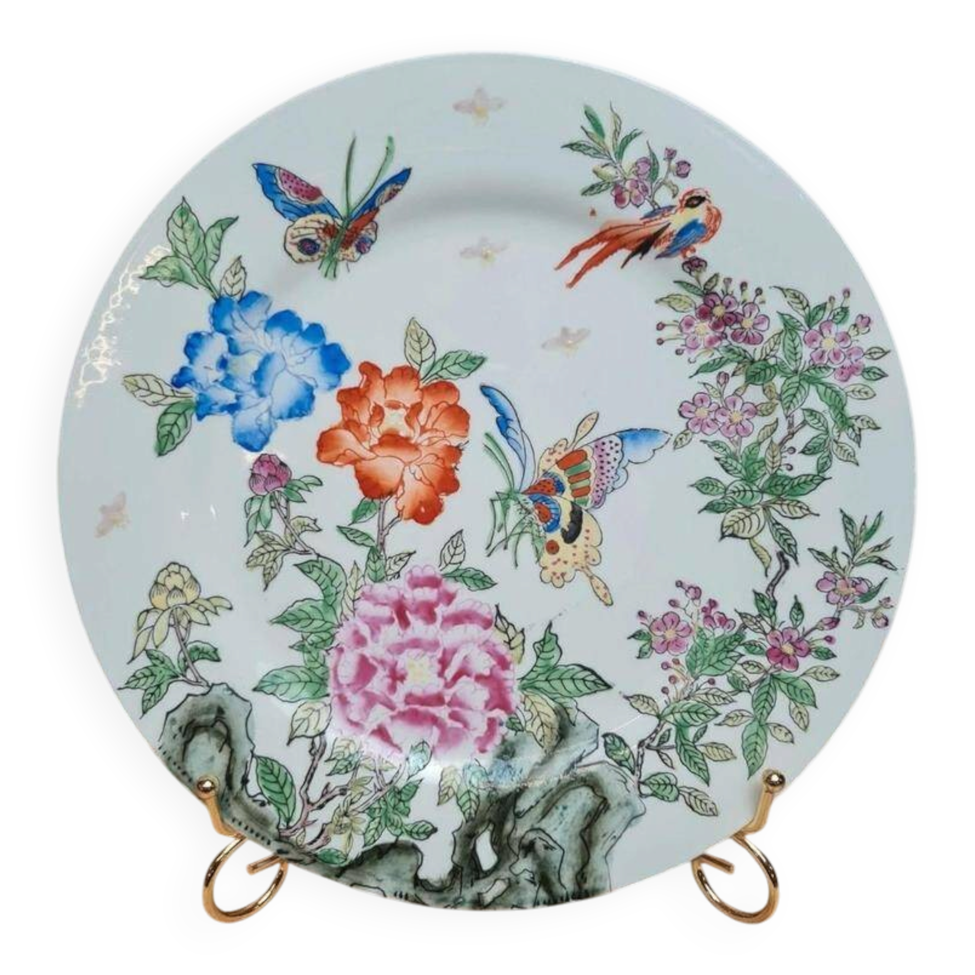 Vintage decorative plate flowers & butterflies – Macao – Oriental Art Objects
