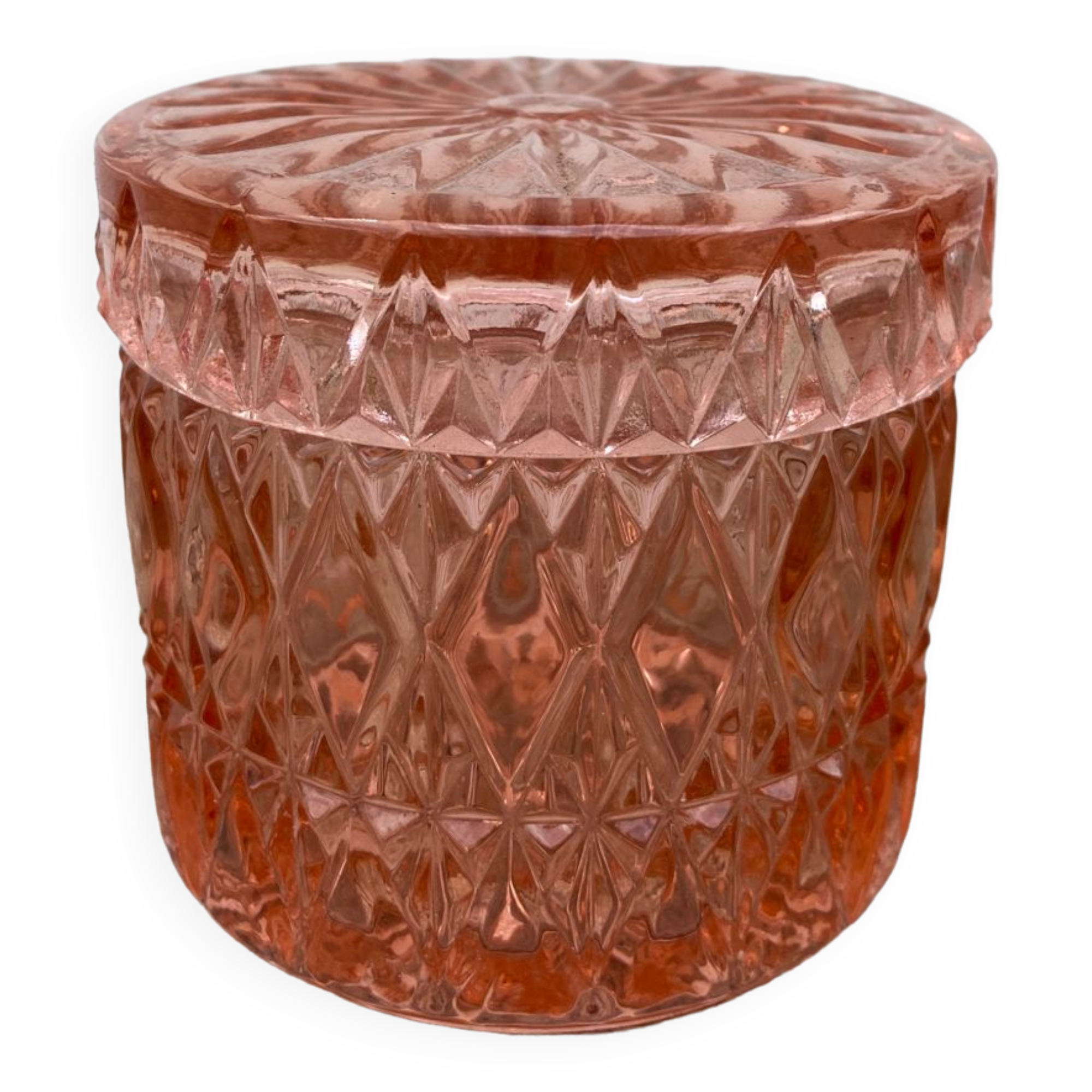 Powder box for Art Deco jewelry in pink crystal