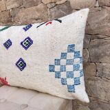 Housse de coussin marocaine faite à la main (60x40 cm) blanche, housse de coussin pour tapis Kilim.