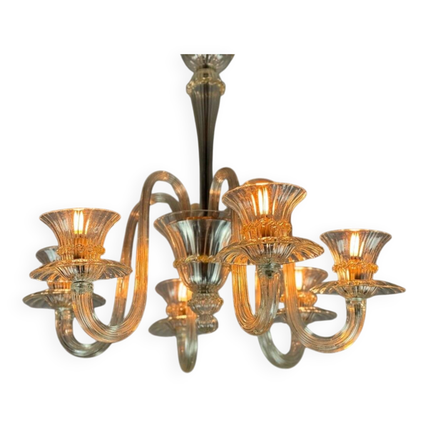 Lustre vénitien en verre de Murano incolore et doré, vers 1940 — Beyit