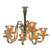 Lustre vénitien en verre de Murano incolore et doré, vers 1940