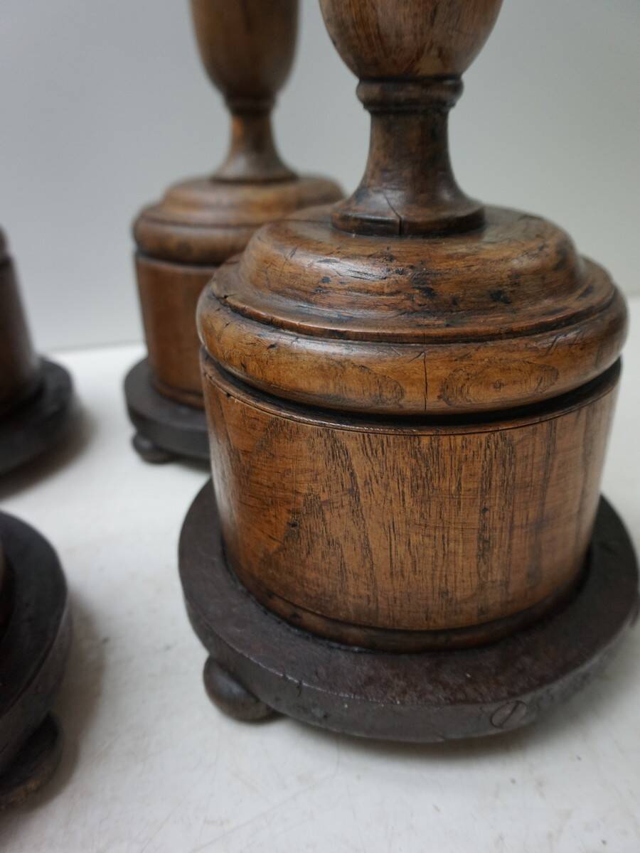 Large Antique French Wooden Candlesticks, 19th Century, Set of 4