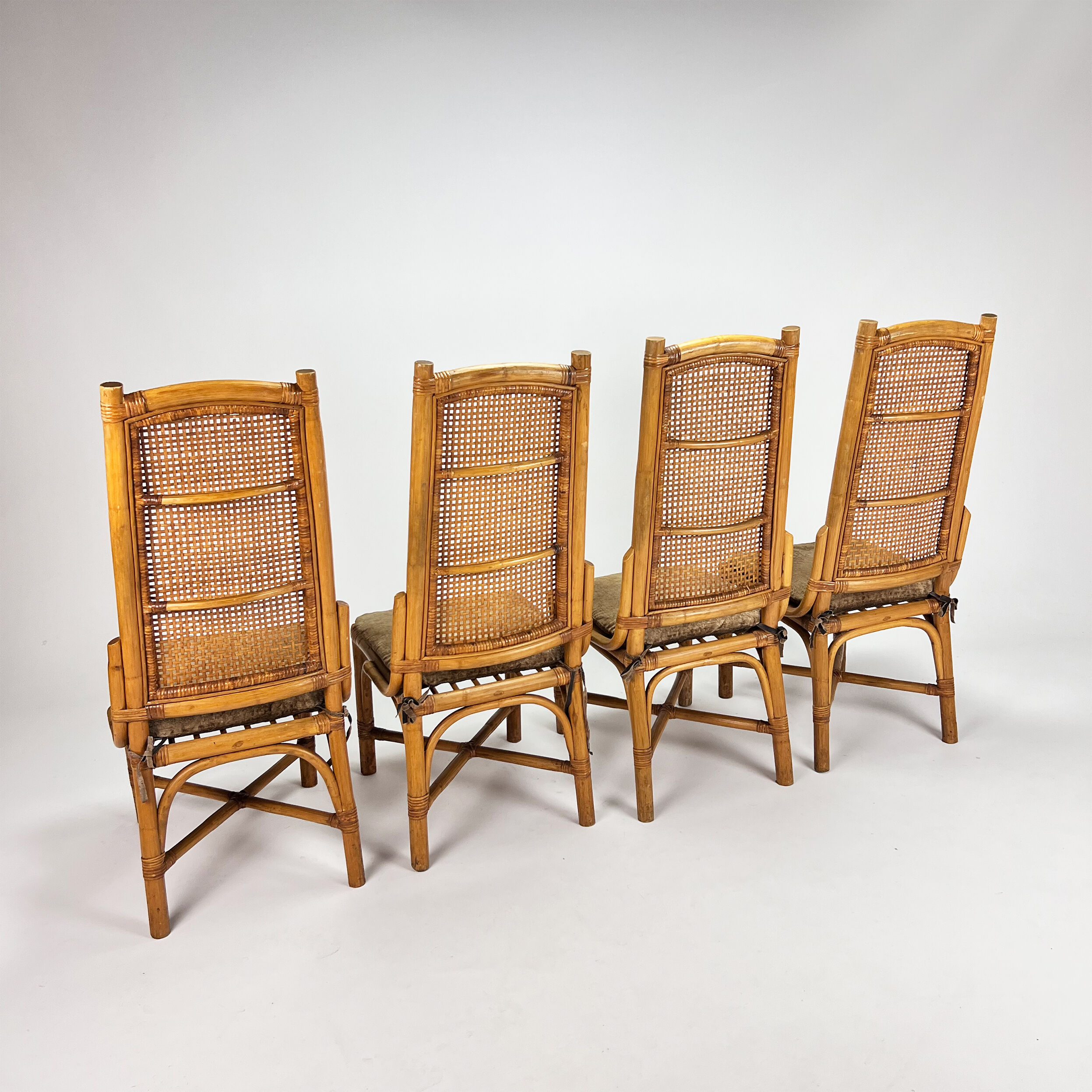 Vintage rattan and cane dining chairs, 1970s