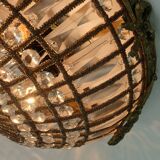 large 1960s CEILING LAMP glass crystal bronze hollywood regency style 1960s