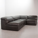 Durlet 'Jeep' Modular Sofa in Anthracite Grey Leather, Belgium 1970s