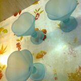set of 3 ice cream / dessert cups, on foot, frosted blue-green glass