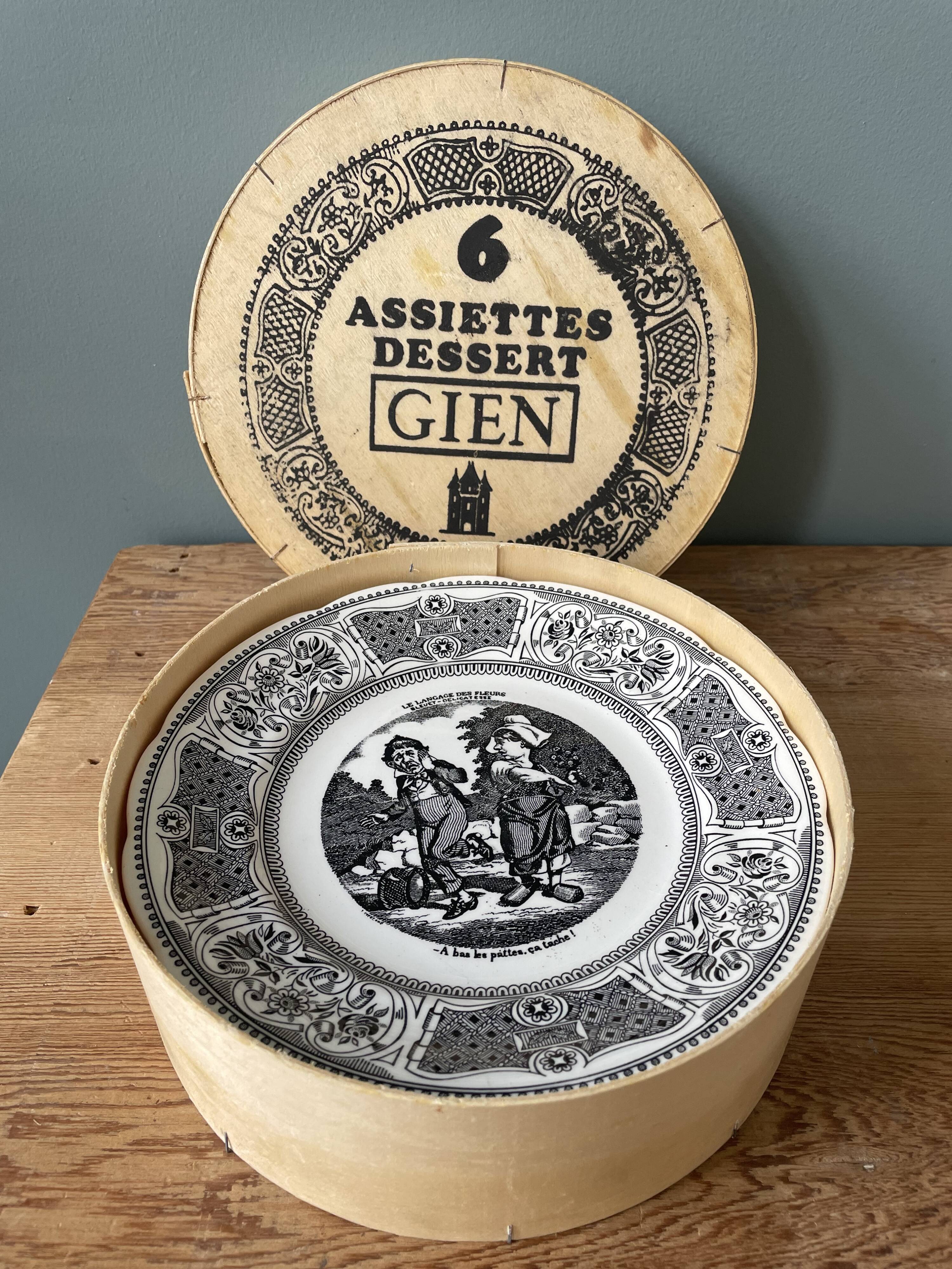 Box of 6 dessert plates in Gien earthenware, "the language of flowers"