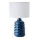 blue ceramic table lamp with white fabric shade