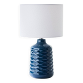 lampe de table en céramique bleue avec abat-jour en tissu blanc
