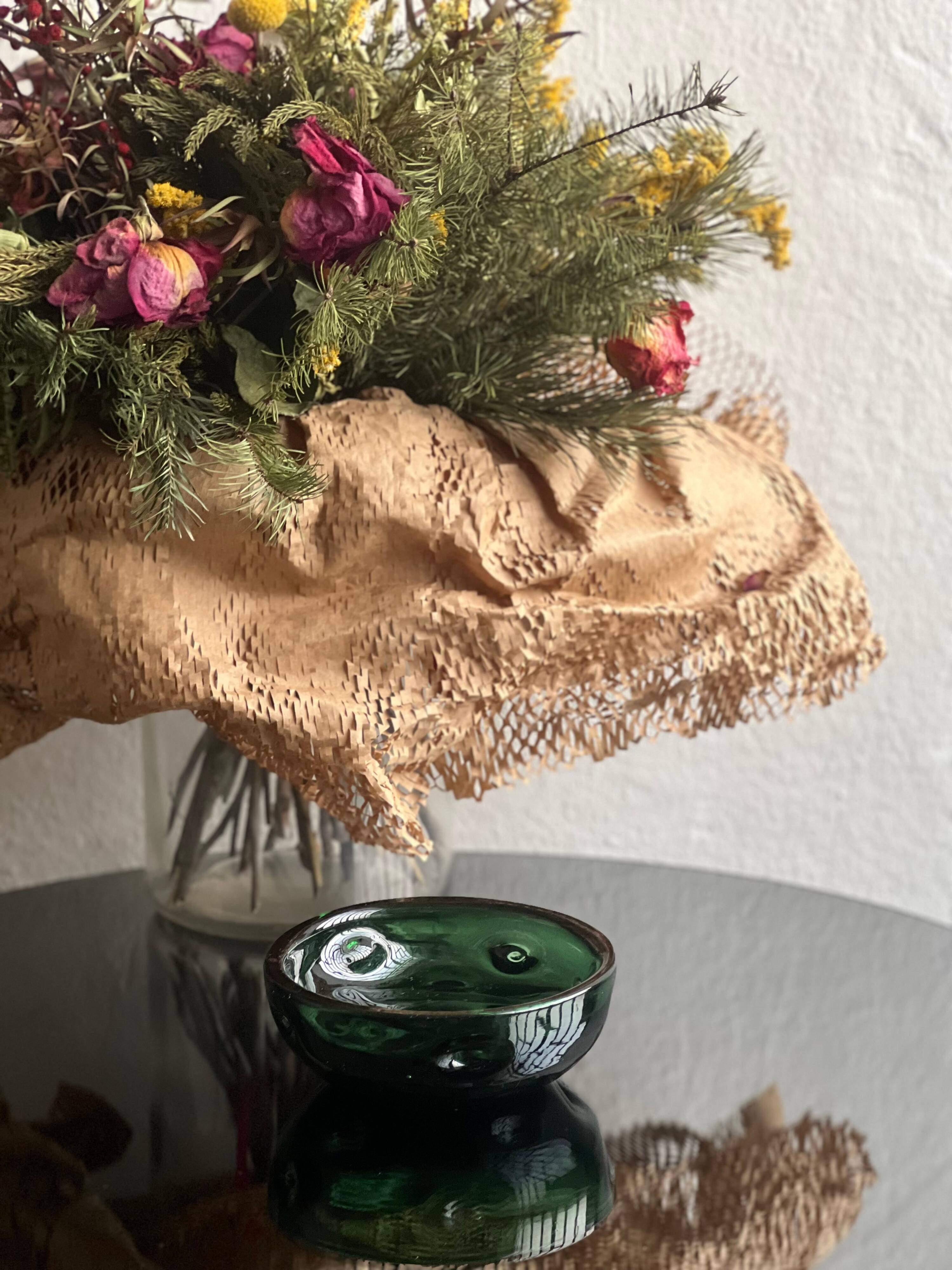 Bol vintage en verre de Murano, vert émeraude, Vetrerie Empoli fabriqué en Italie