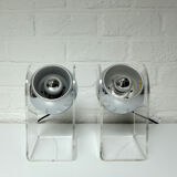 Space Age  sphere plexiglass table lamps pair, 1960-70s