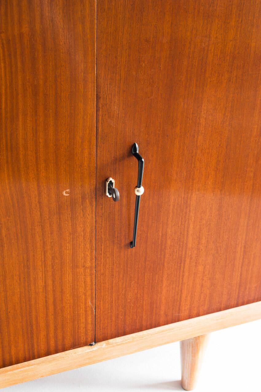 Vintage high buffet. Oak and mahogany veneer, France, 1960s.