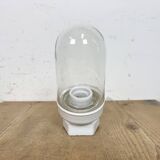 Applique murale vintage en porcelaine blanche avec verre transparent, années 1960