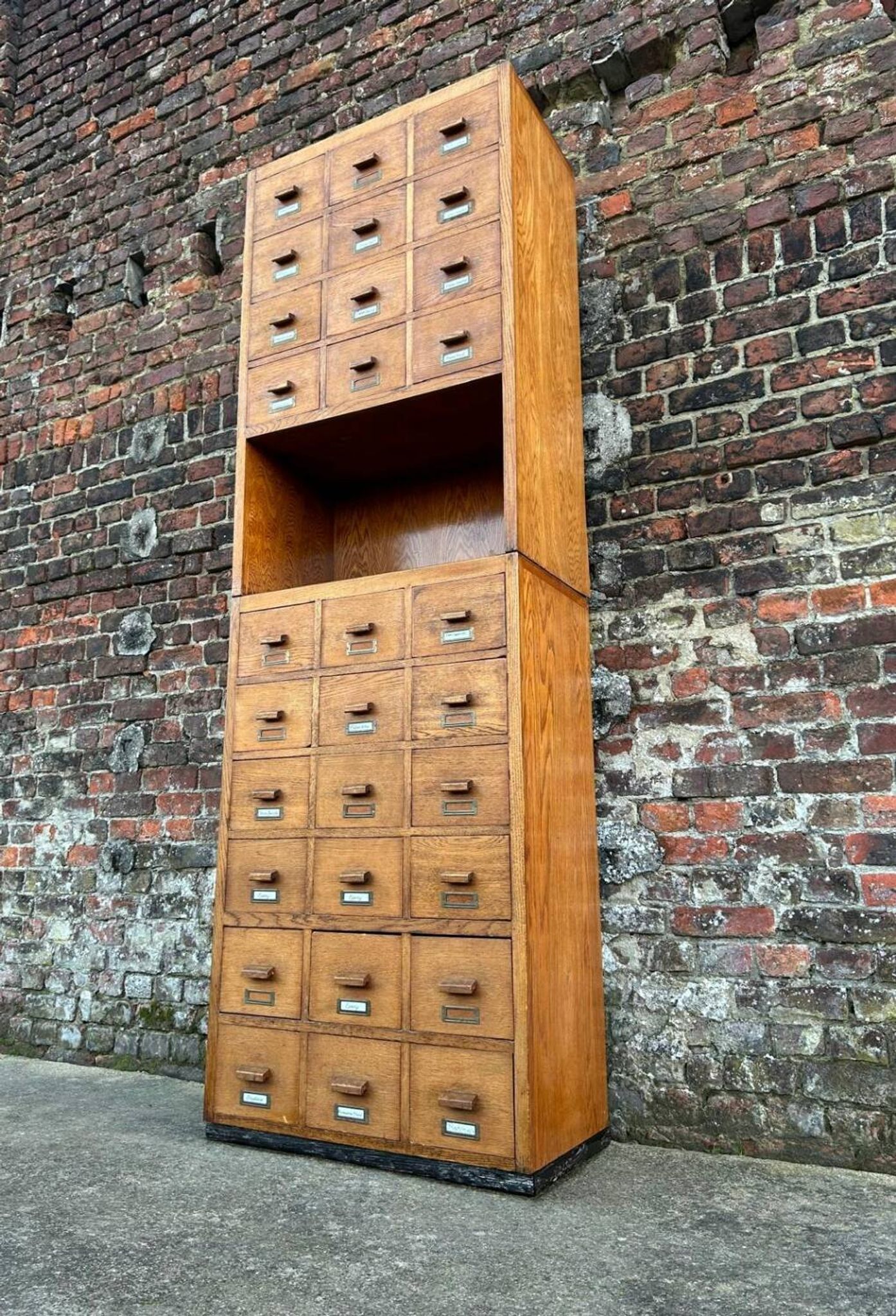 Large vintage workshop furniture with 30 drawers, antique haberdashery compartments.