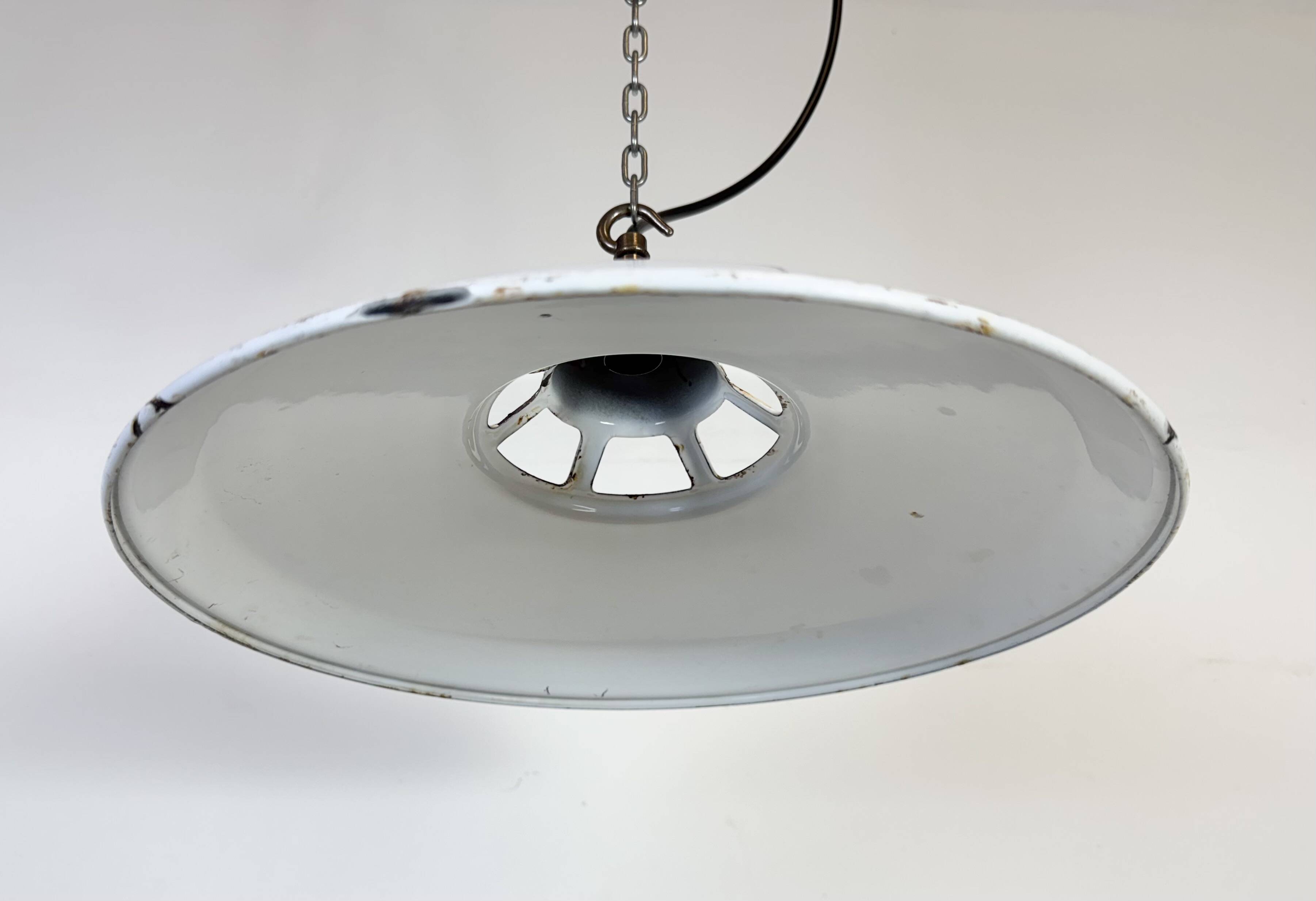 Industrial White Enamel Factory Pendant Lamp, 1960s