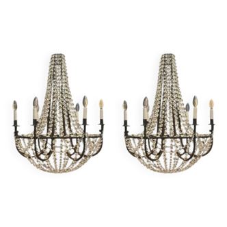 Large pair of crystal chandelier with pendants