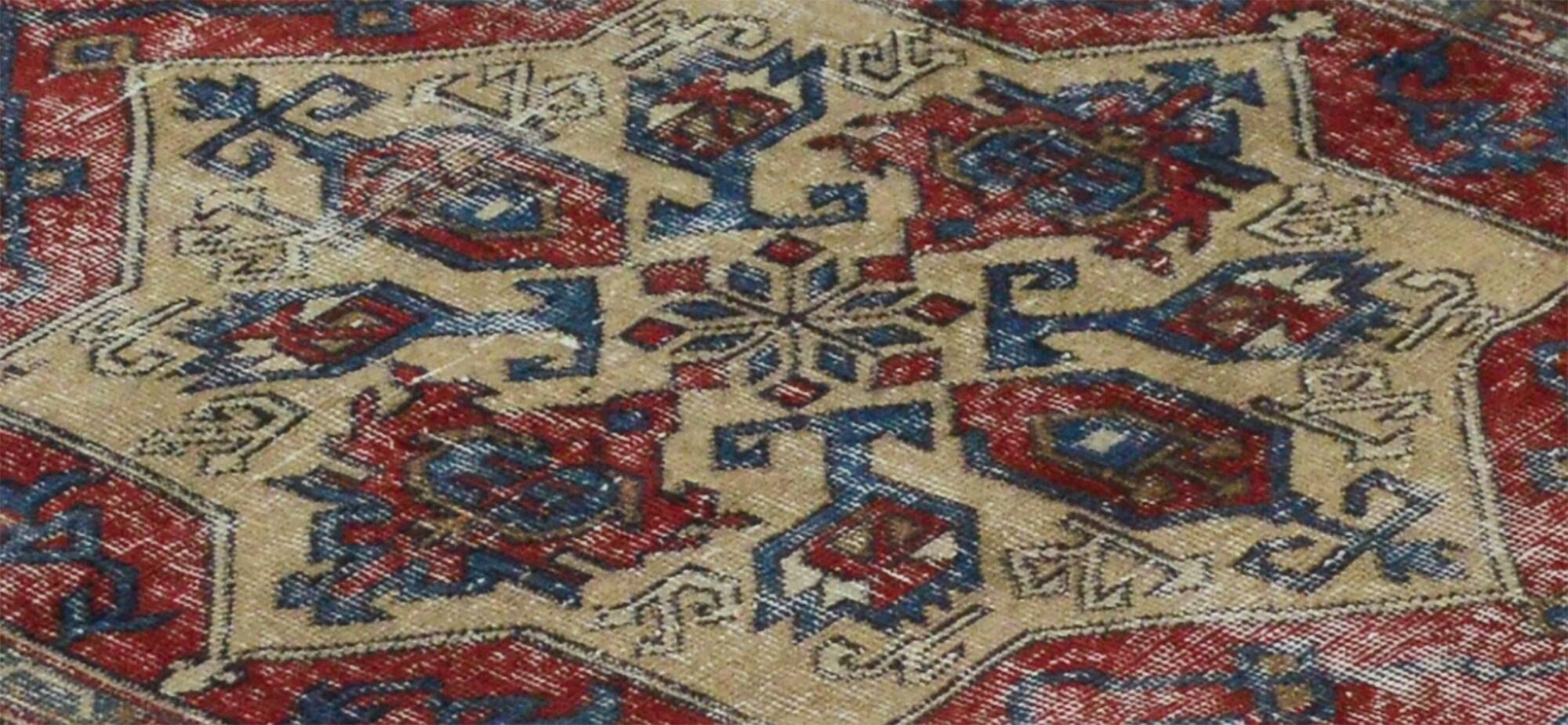 One-of-a-kind turkish handwoven vintage rug - rustic vintage charm 222x 117 cm