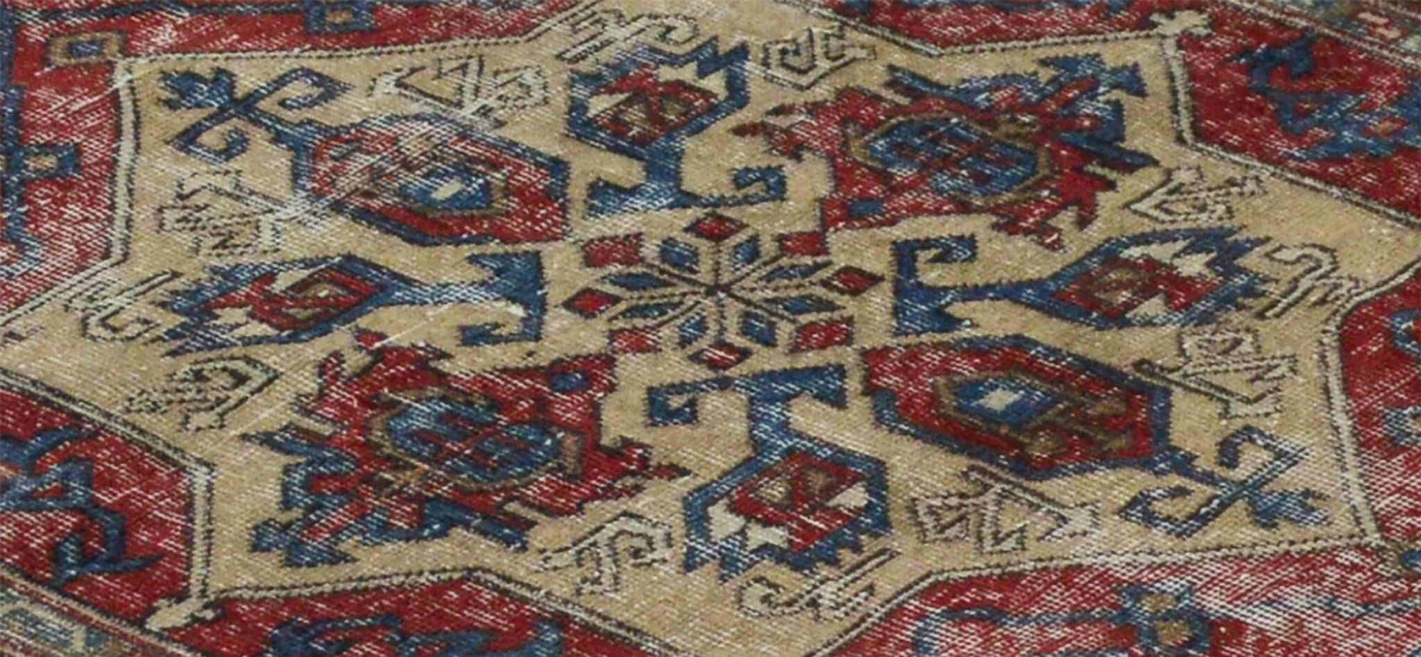 One-of-a-kind turkish handwoven vintage rug - rustic vintage charm 222x 117 cm