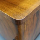 1940s night stand in walnut finish with glass top, Czechoslovakia
