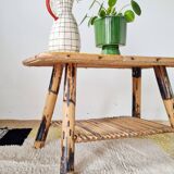 Antique rattan coffee table - yellow floral top