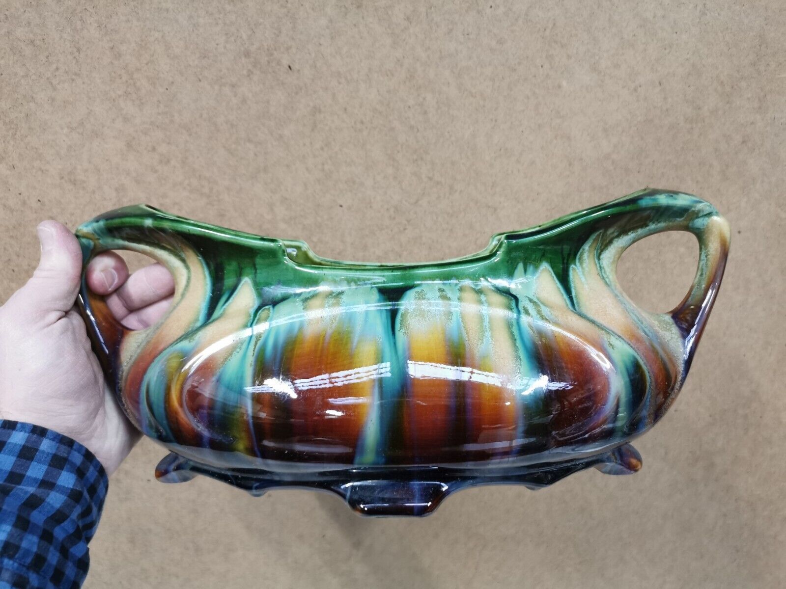 Pair of Vases + Art Nouveau Planter Slip / Faience BELGIUM