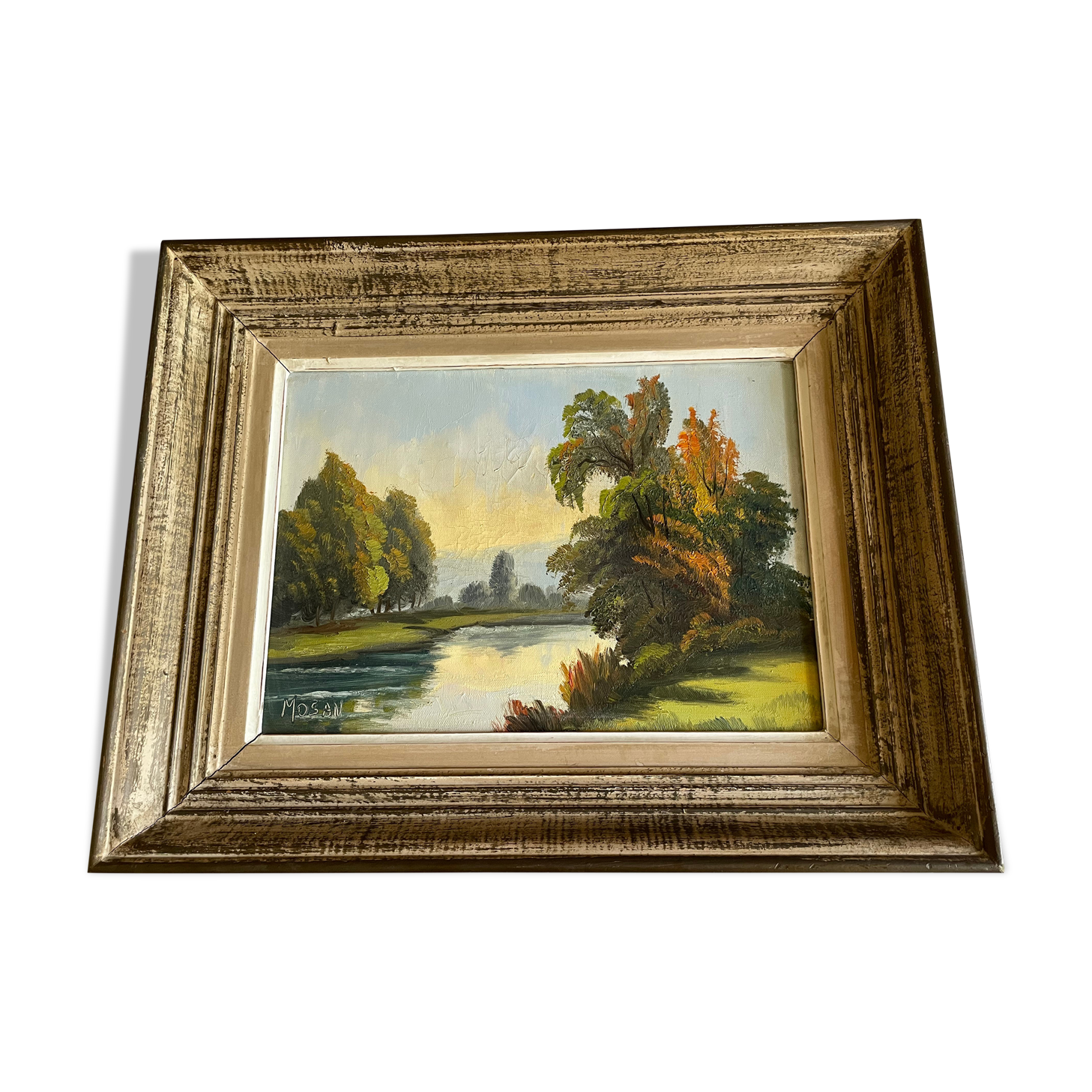 Oil on canvas framed river landscape