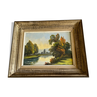 Oil on canvas framed river landscape