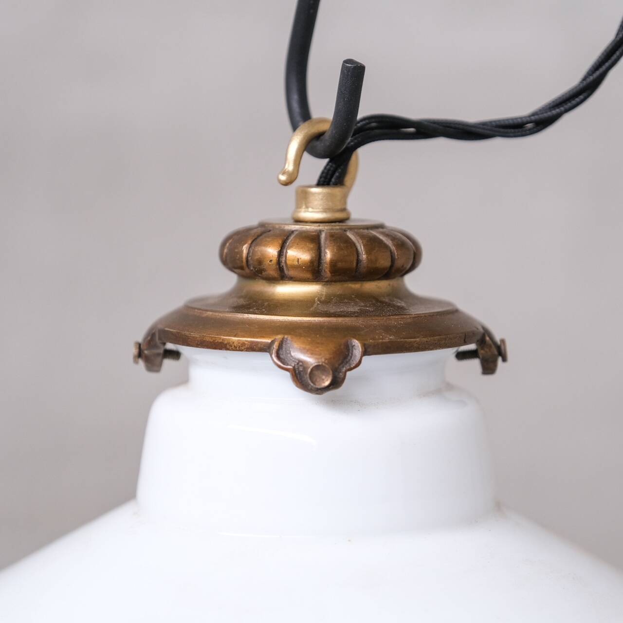 Two Tone Antique Glass and Brass Pendant Light